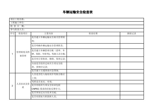 车辆运输安全检查表