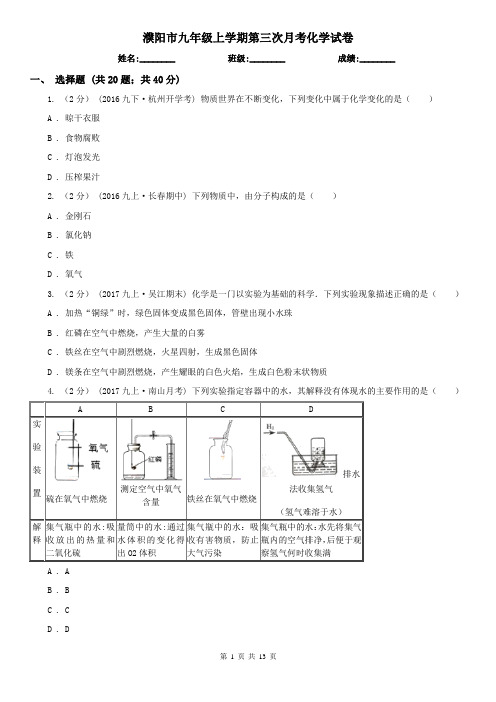 濮阳市九年级上学期第三次月考化学试卷