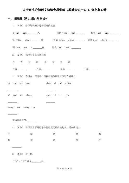 大庆市小升初语文知识专项训练(基础知识一)：5 查字典A卷