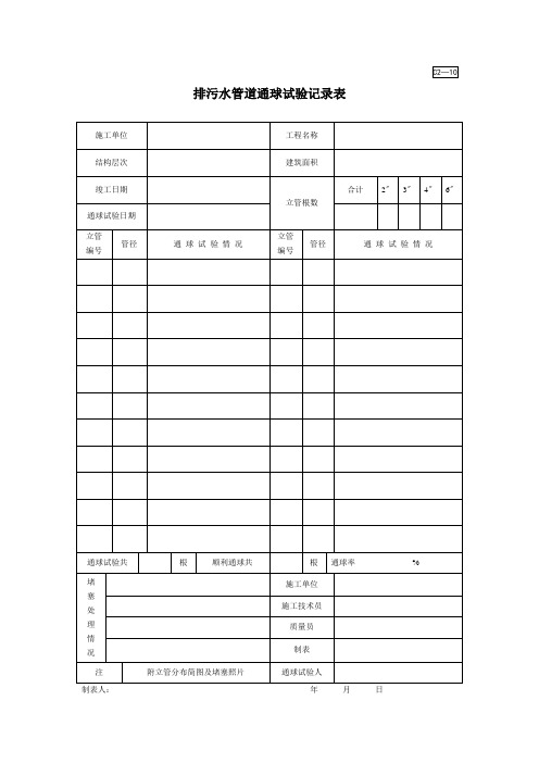 C2-10排污水管道通球试验记录表