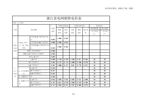 浙江省电网销售电价表