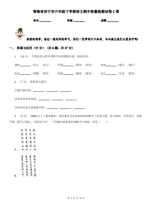 青海省西宁市六年级下学期语文期中质量检测试卷C卷