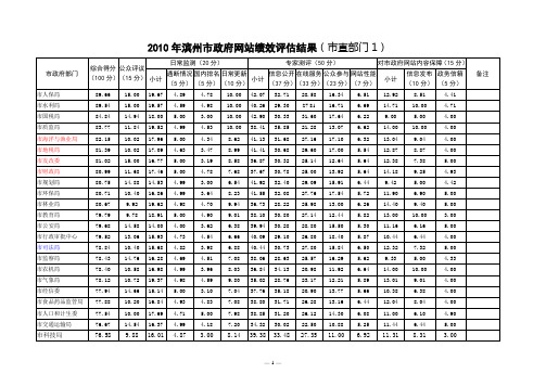 2010年滨州市政府网站绩效评估结果