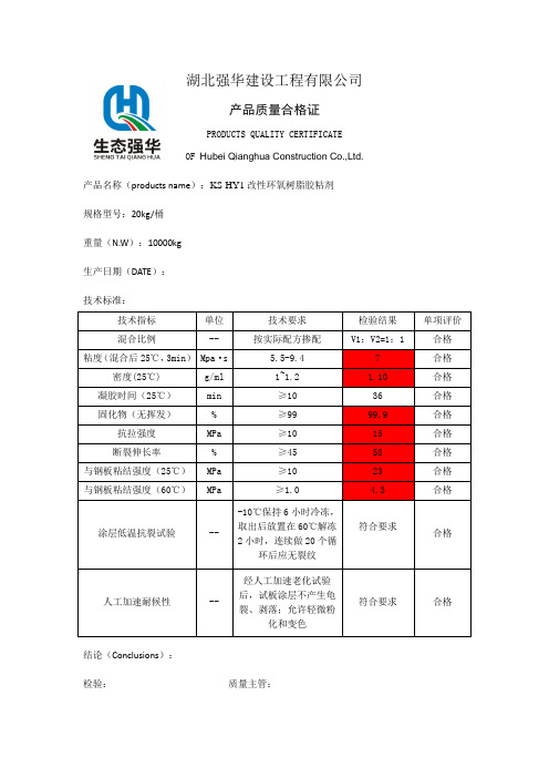 产品质量合格证