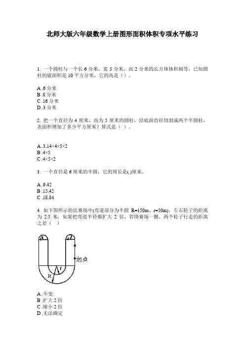 北师大版六年级数学上册图形面积体积专项水平练习