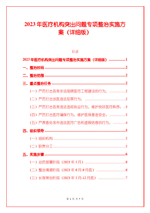 2023年医疗机构突出问题专项整治实施方案(详细版)