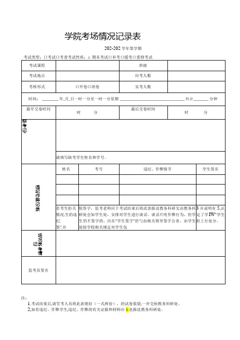 学院考场情况记录表