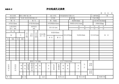 施检表41   冲击钻成孔记录表