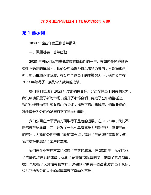 2023年企业年度工作总结报告5篇