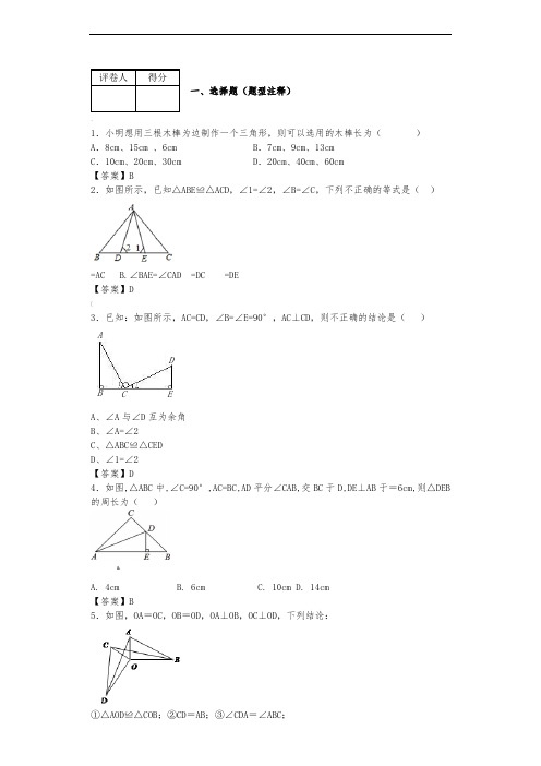 全等三角形专项练习及答案