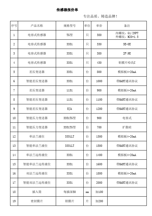 传感器报价单