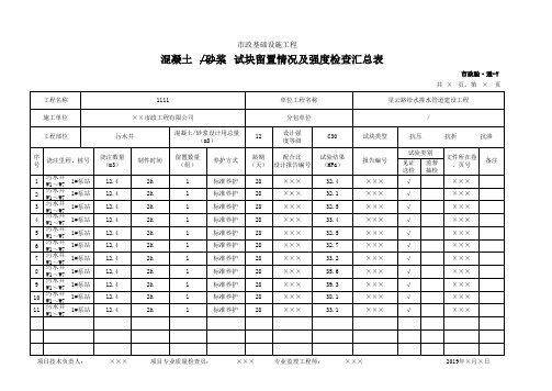 市政验·通-7 混凝土／砂浆试块留置情况及强度检查汇总表(混凝土)