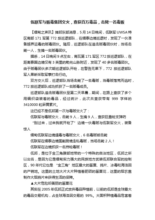 佤联军与贩毒集团交火，查获百万毒品，击毙一名毒贩