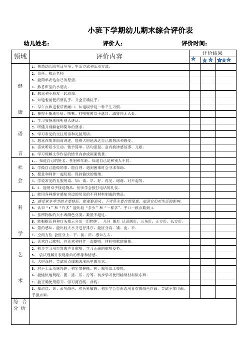 小班下学期幼儿发展评价表