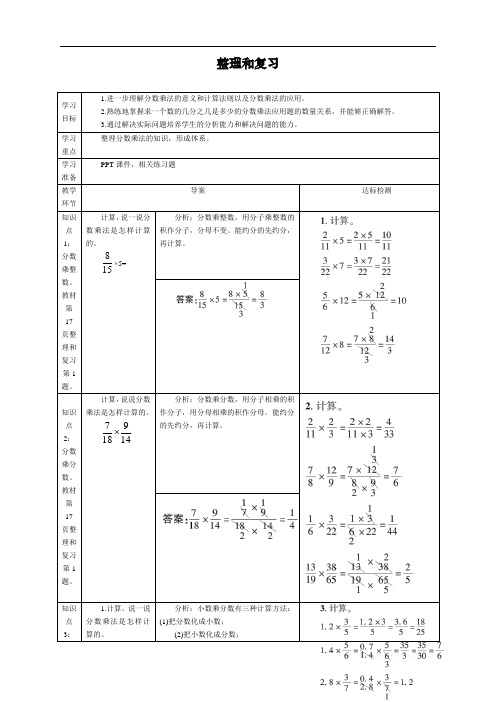 最新人教版小学六年级上册数学《整理和复习》导学案