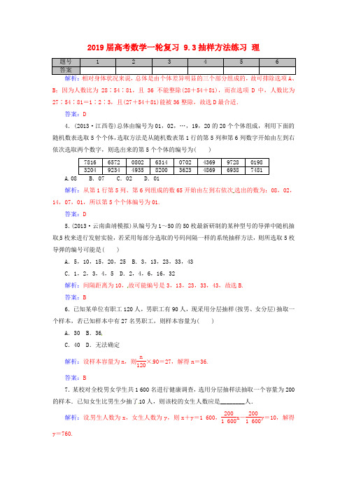 2019届高考数学一轮复习 9.3抽样方法练习 理.doc