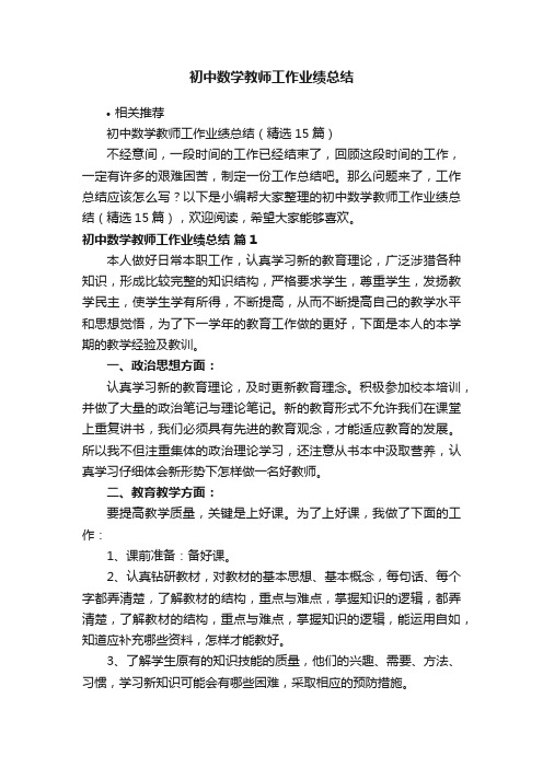 初中数学教师工作业绩总结