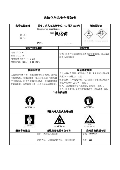 危险化学品安全周知卡-三氯化磷