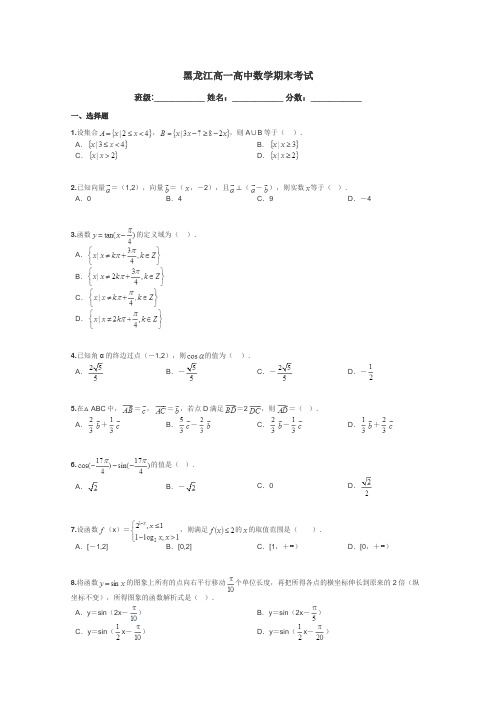 黑龙江高一高中数学期末考试带答案解析
