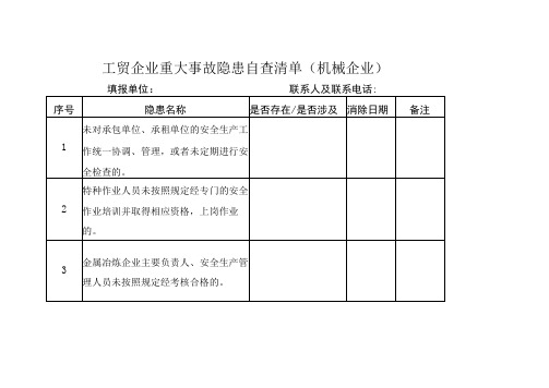 工贸企业重大事故隐患自查清单(机械企业)