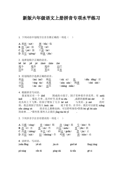 新版六年级语文上册拼音专项水平练习