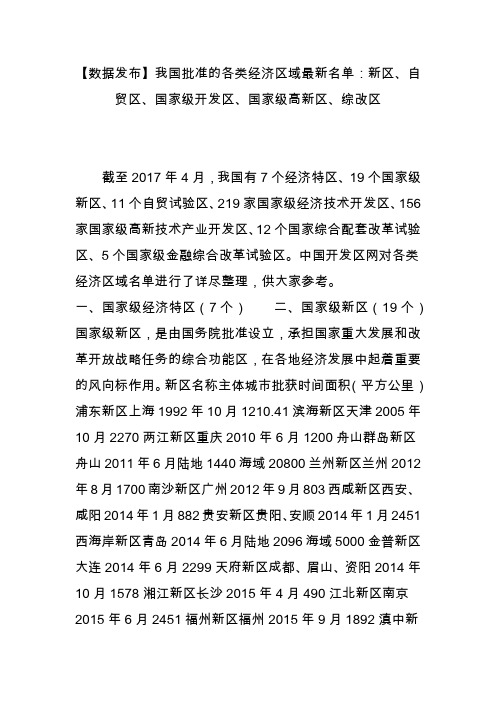 【数据发布】我国批准的各类经济区域最新名单：新区、自贸区、国家级开发区、国家级高新区、综改区