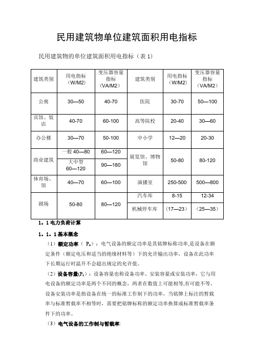 民用建筑物单位建筑面积用电指标