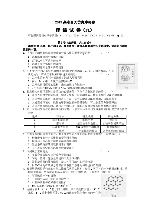 2013高考百天仿真冲刺卷(理综试卷九)