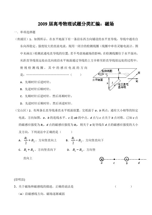 2009届高考物理试题分类汇编：磁场