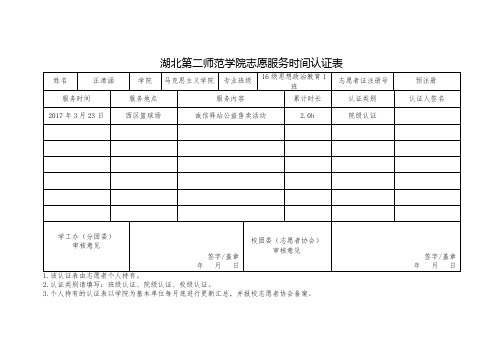 大学志愿服务时间认证表模板