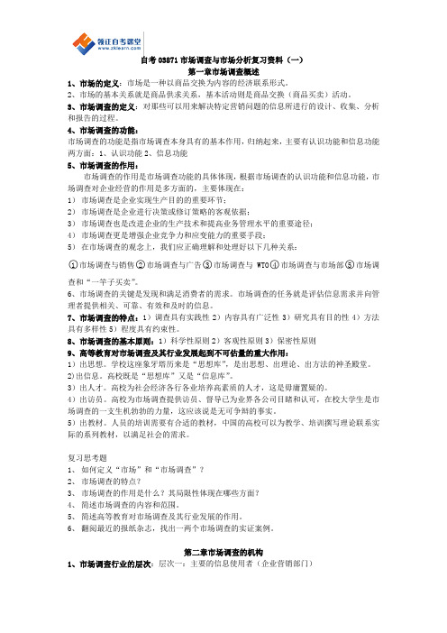 2017年江苏省自考03871市场调查与市场分析复习资料(一)