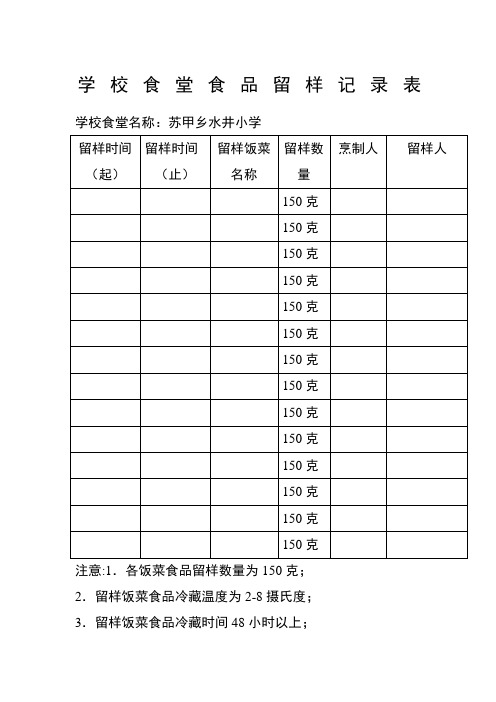 学校食堂食品留样记录