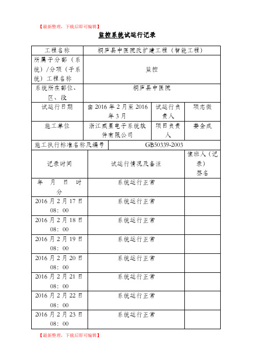 视频监控系统试运行记录(完整资料).doc