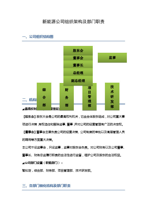 新能源公司组织架构及部门职责(修改稿)