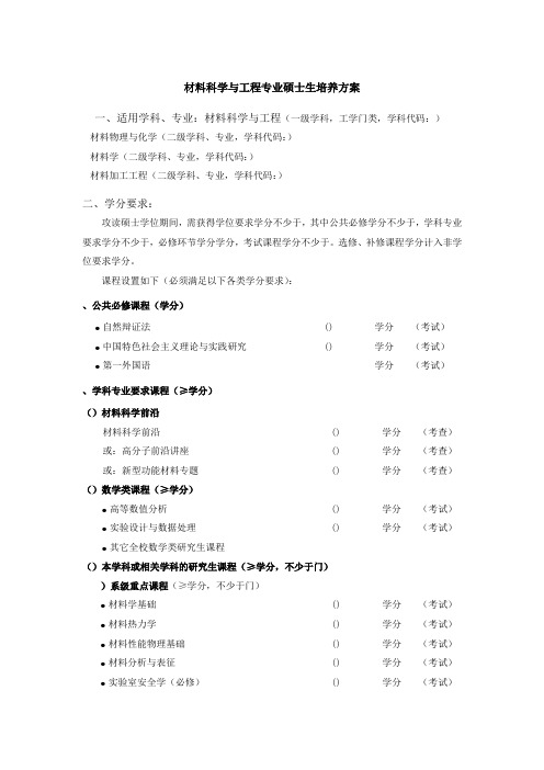 材料科学与工程专业硕士生培养方案