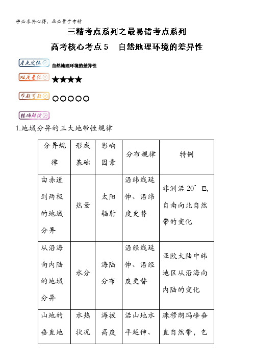 高中地理(一轮复习)最易错考点系列考点05 自然地理环境的差异性 含解析