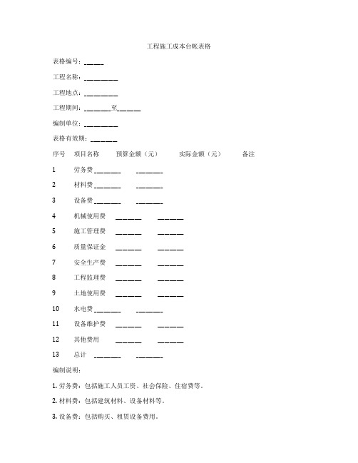 工程施工成本台帐表格