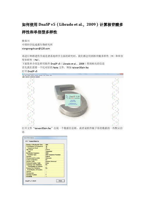 如何使用DnaSP v5(Librado et al.,2009)计算核苷酸多样性和单倍型多样性