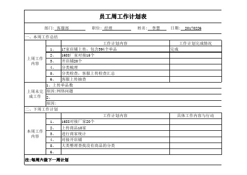 员工周工作计划表模板