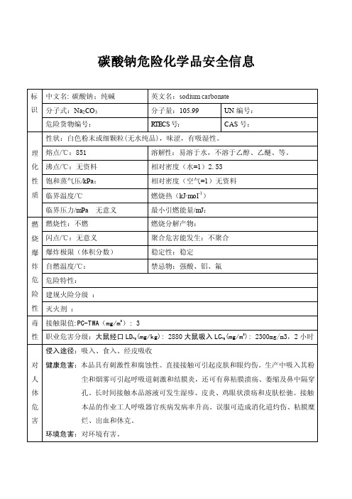 碳酸钠危险化学品安全信息