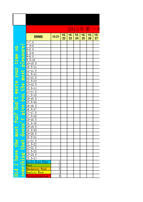 Ali2013年1-3周34枚金币时间管理表 -2013年10月21日