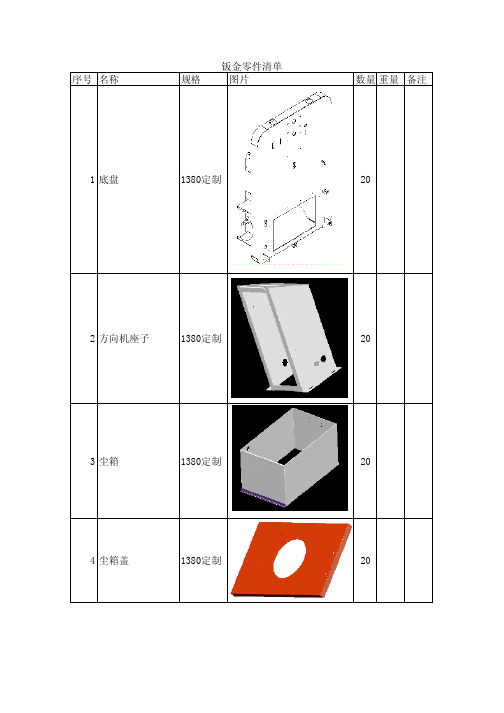 钣金零件清单