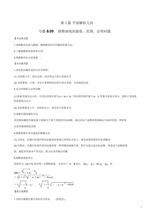 【推荐】专题8.9圆锥曲线的最值、范围、证明问题2020年高考数学一轮复习对点提分(文理科通用)(解析版)