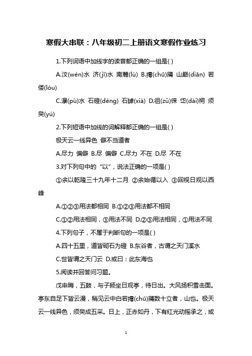 寒假大串联:八年级初二上册语文寒假作业练习