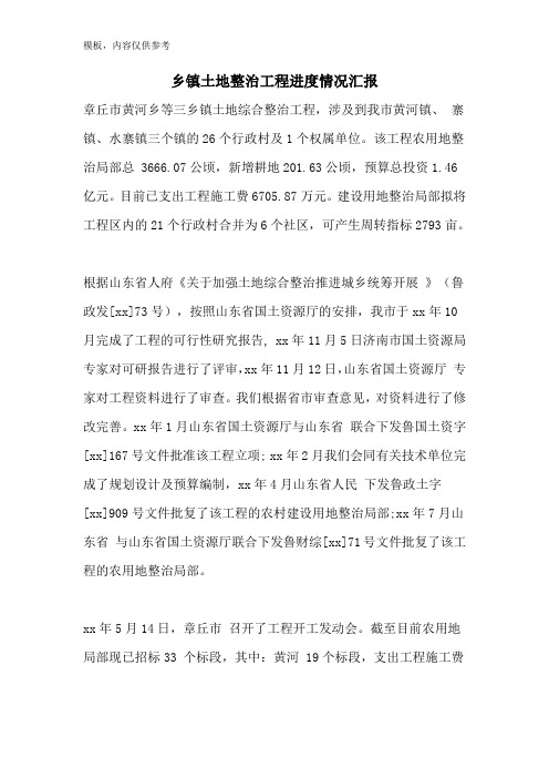 乡镇土地整治项目进度情况汇报