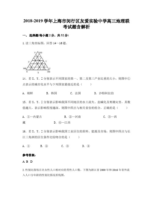 2018-2019学年上海市闵行区友爱实验中学高三地理联考试题含解析