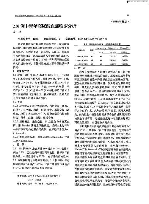 210例中青年高尿酸血症临床分析