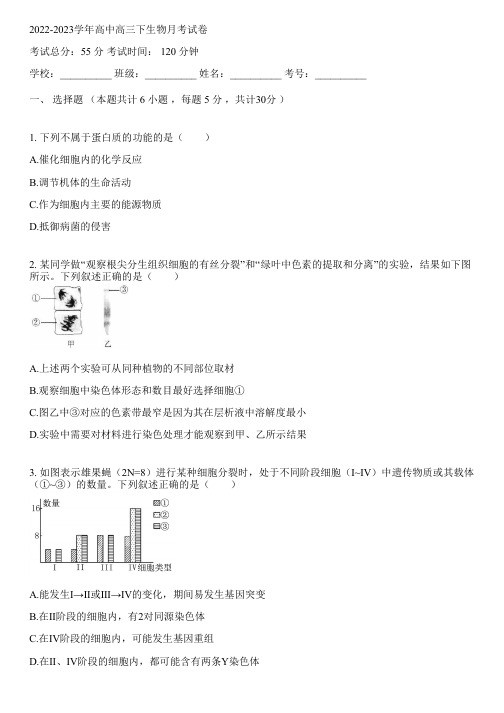 2022-2023学年高中高三下生物人教版月考试卷(含解析)