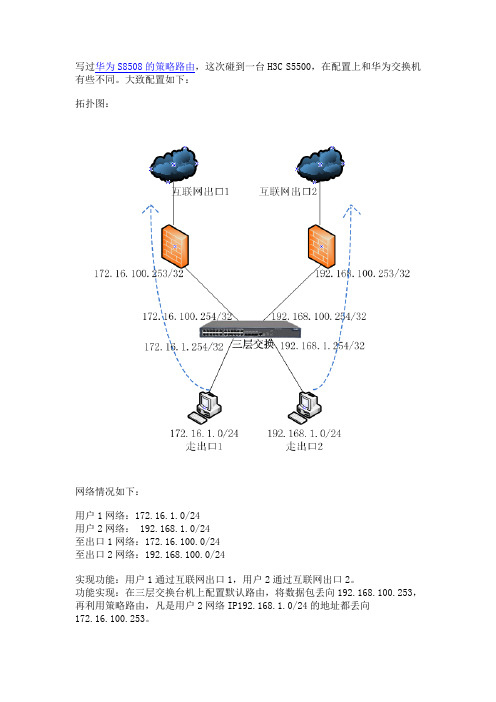 H3C交换机(S5500)策略路由配置笔记