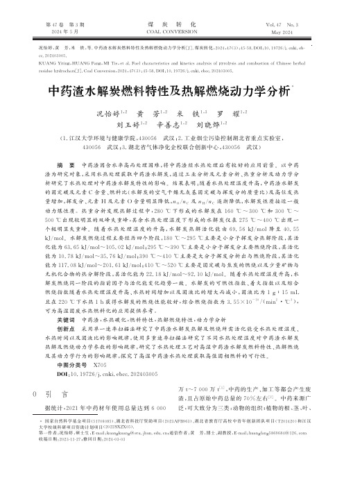 中药渣水解炭燃料特性及热解燃烧动力学分析